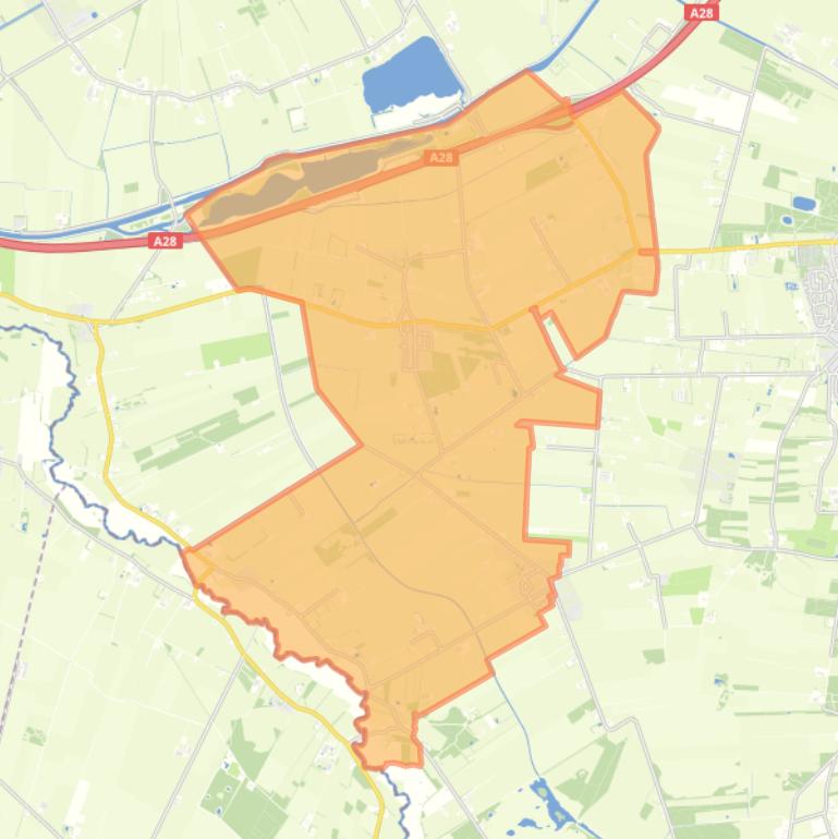 Kaart van de woonplaats Veeningen.