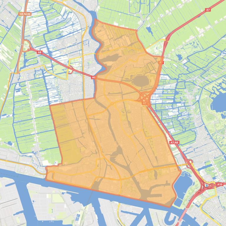 Kaart van de woonplaats Zaandam.