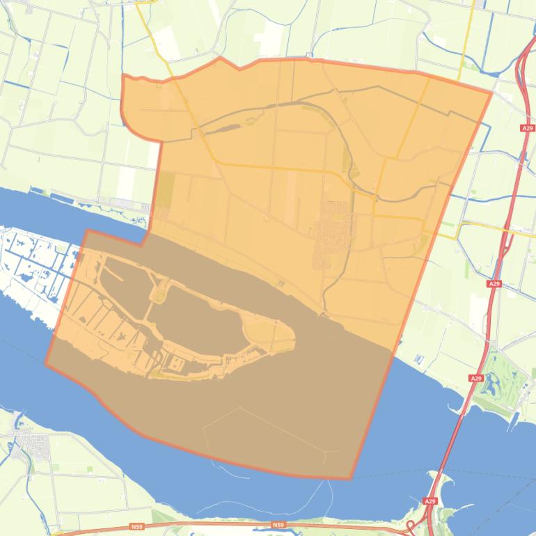 Kaart van de woonplaats Zuid-Beijerland.