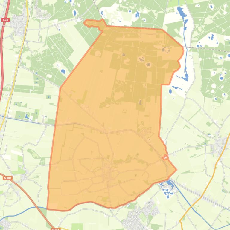 Kaart van de woonplaats Zwiggelte.