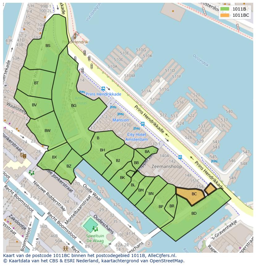 Afbeelding van het postcodegebied 1011 BC op de kaart.