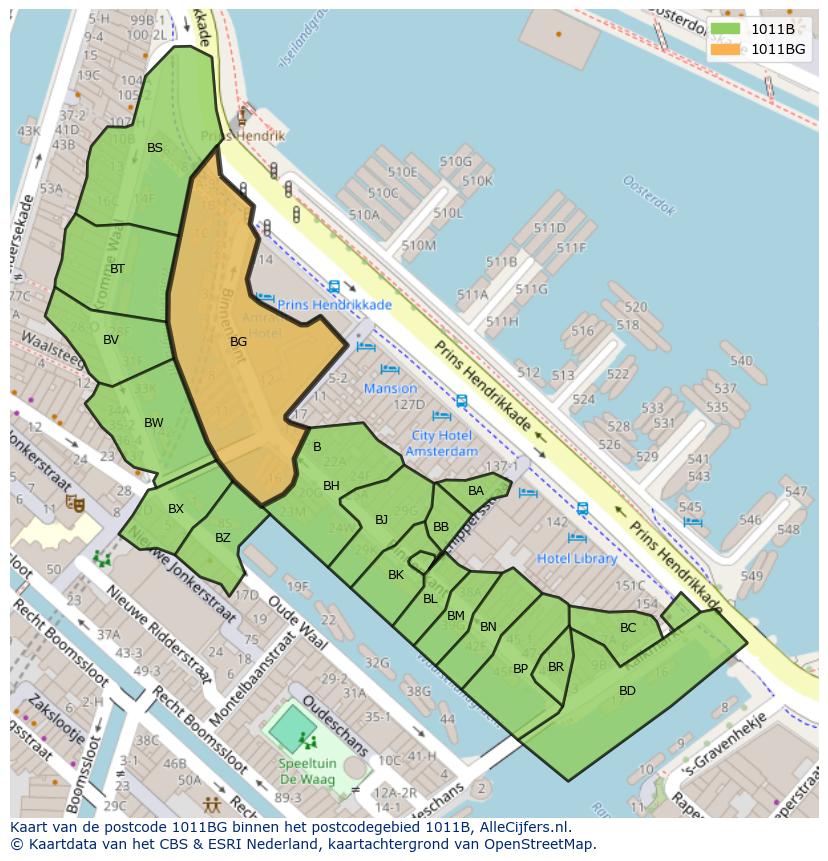 Afbeelding van het postcodegebied 1011 BG op de kaart.