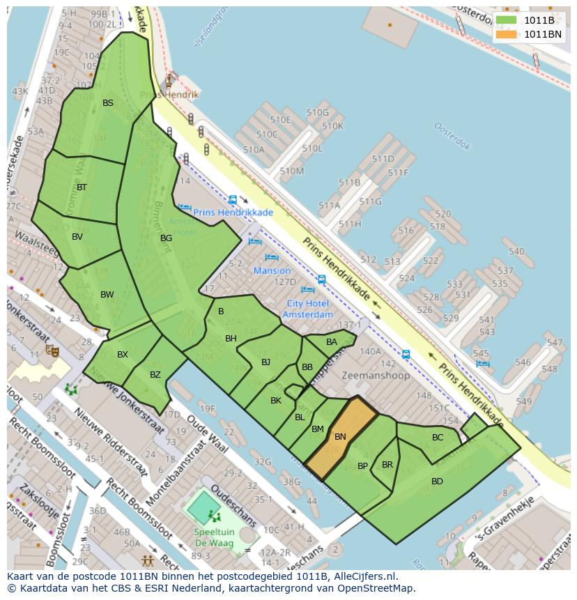 Afbeelding van het postcodegebied 1011 BN op de kaart.