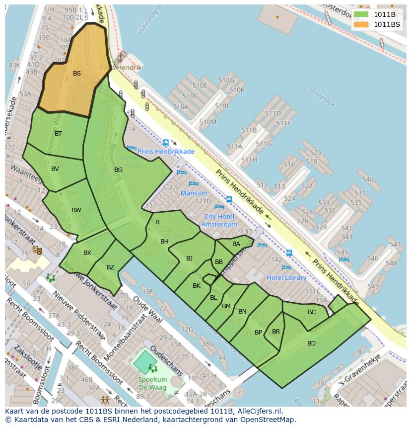 Afbeelding van het postcodegebied 1011 BS op de kaart.