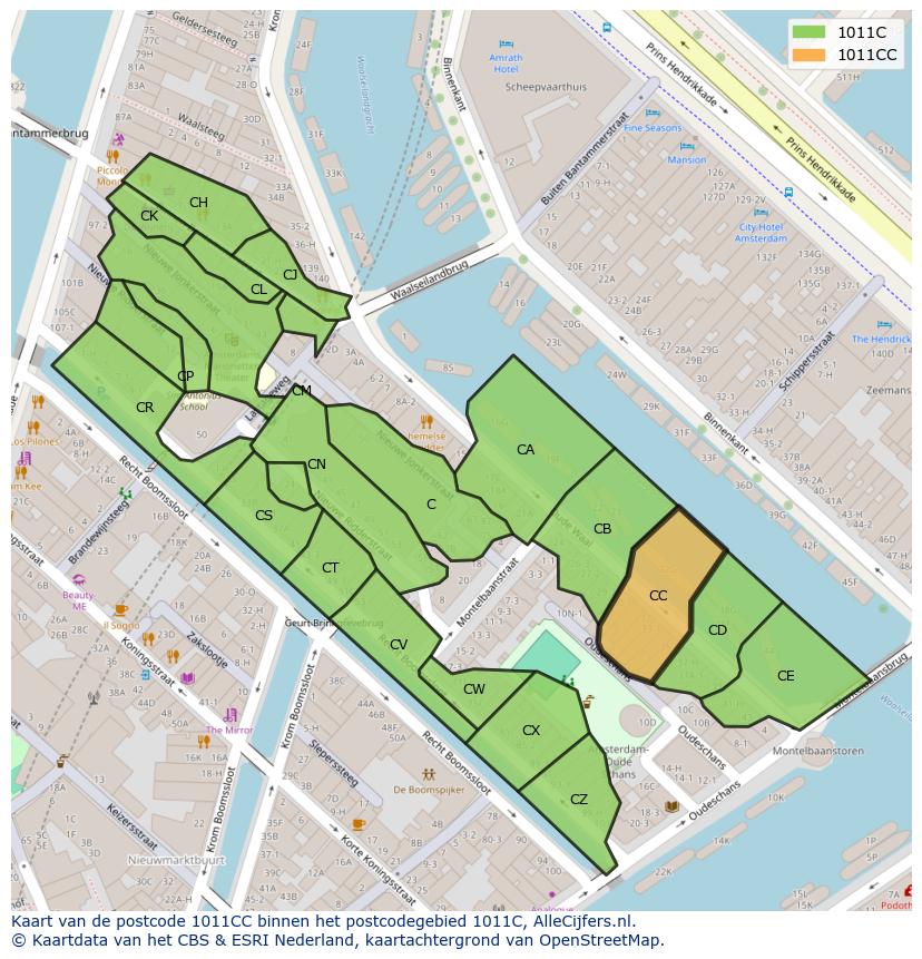 Afbeelding van het postcodegebied 1011 CC op de kaart.