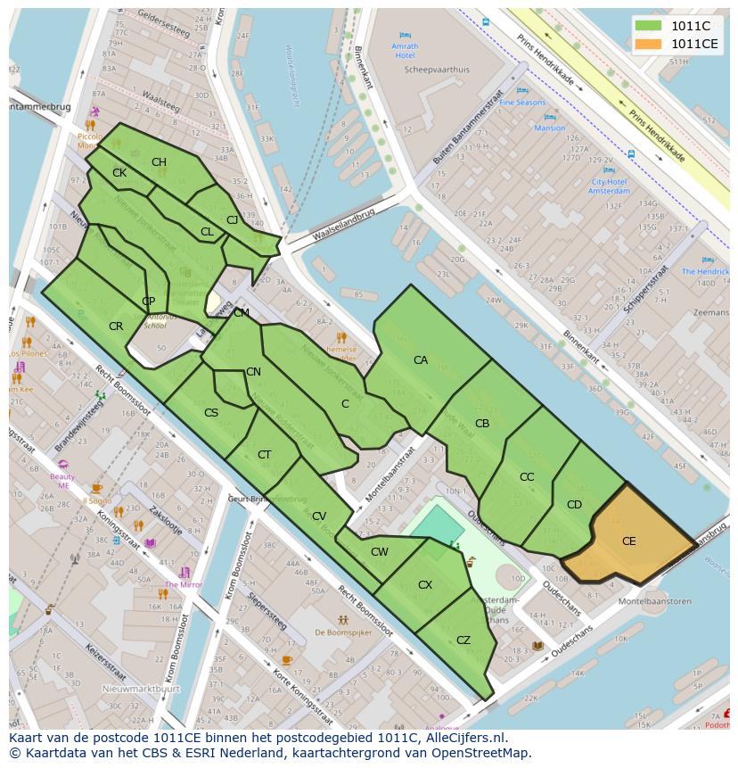 Afbeelding van het postcodegebied 1011 CE op de kaart.