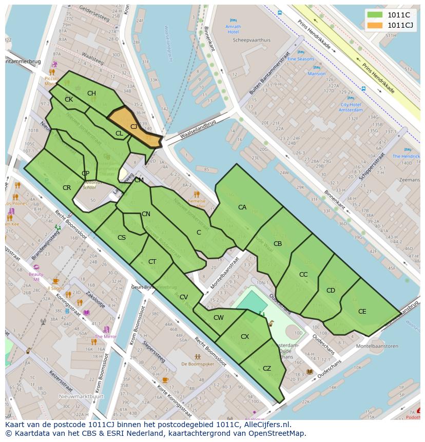 Afbeelding van het postcodegebied 1011 CJ op de kaart.