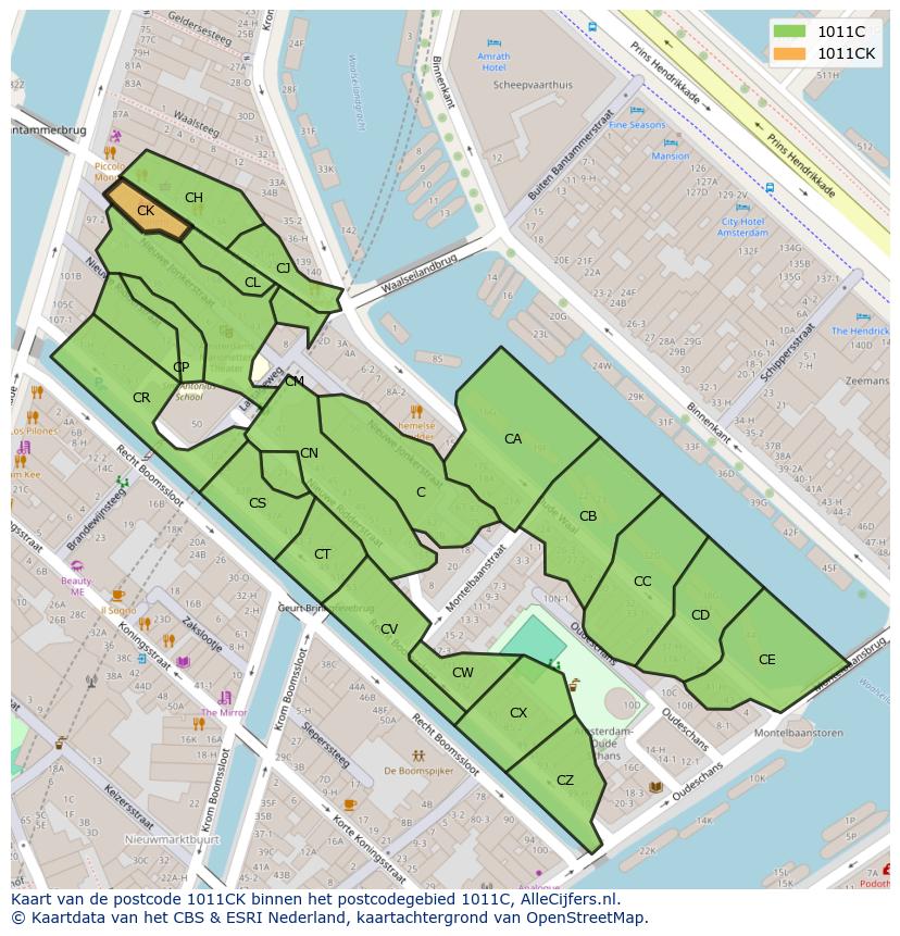 Afbeelding van het postcodegebied 1011 CK op de kaart.