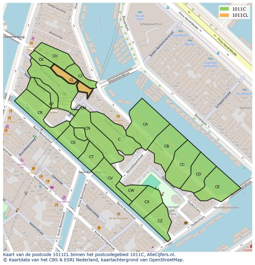 Afbeelding van het postcodegebied 1011 CL op de kaart.