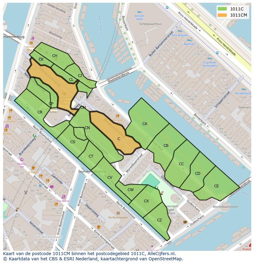 Afbeelding van het postcodegebied 1011 CM op de kaart.