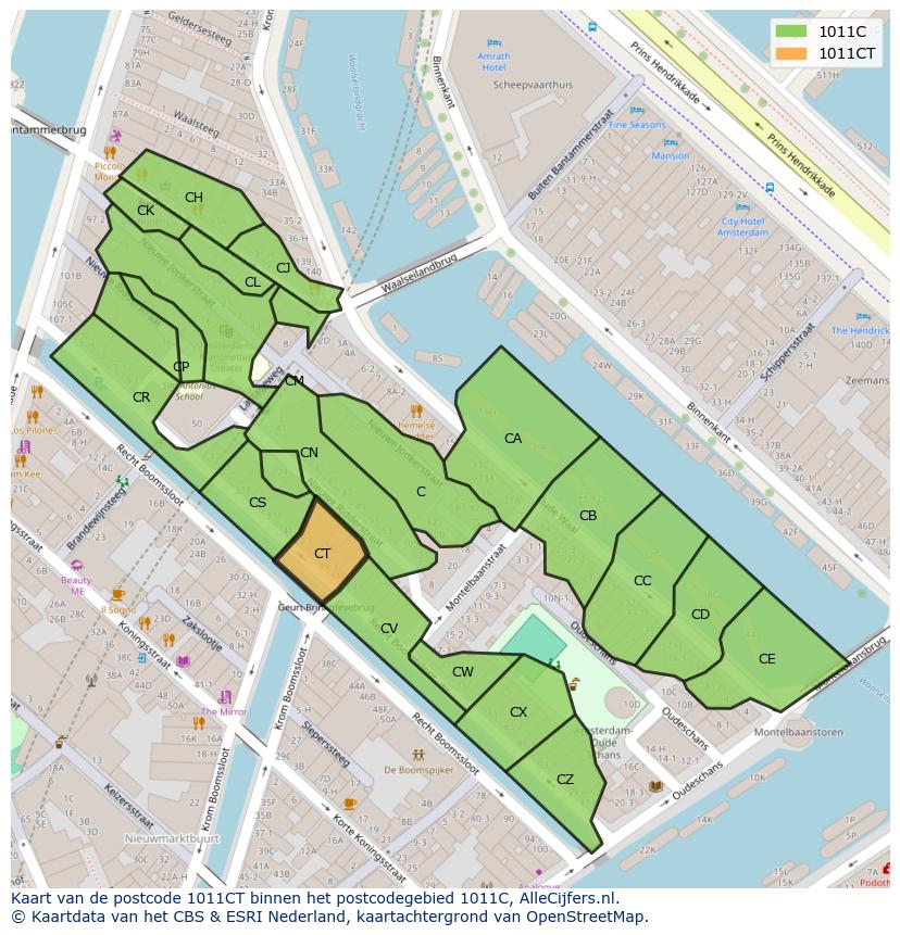 Afbeelding van het postcodegebied 1011 CT op de kaart.