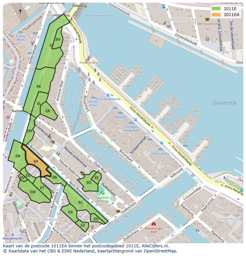 Afbeelding van het postcodegebied 1011 EA op de kaart.