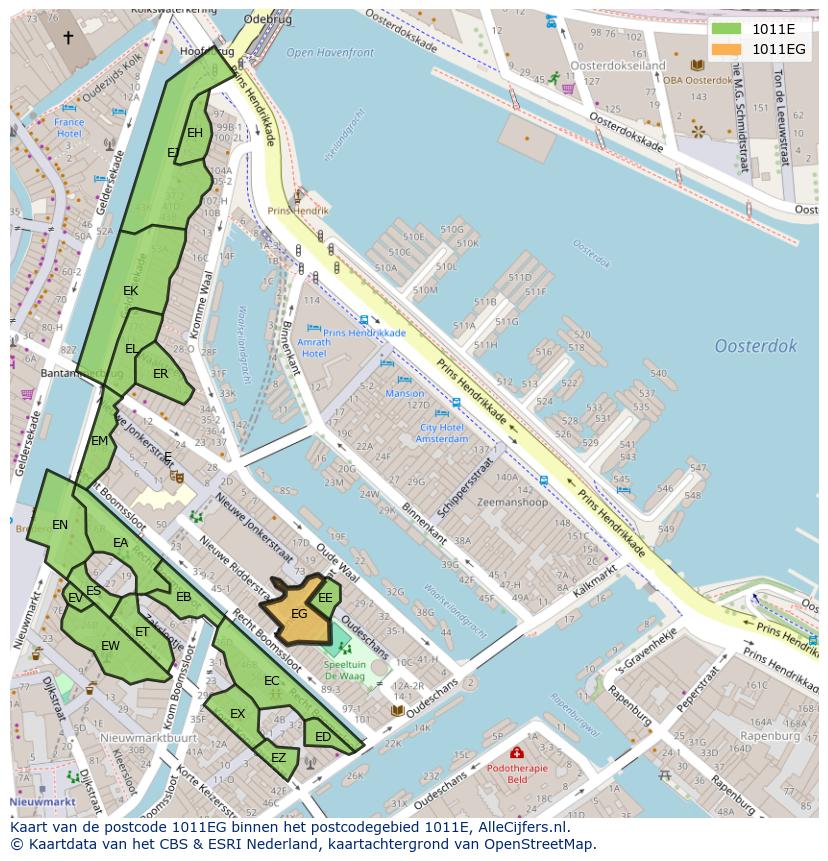 Afbeelding van het postcodegebied 1011 EG op de kaart.