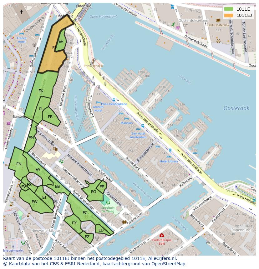 Afbeelding van het postcodegebied 1011 EJ op de kaart.