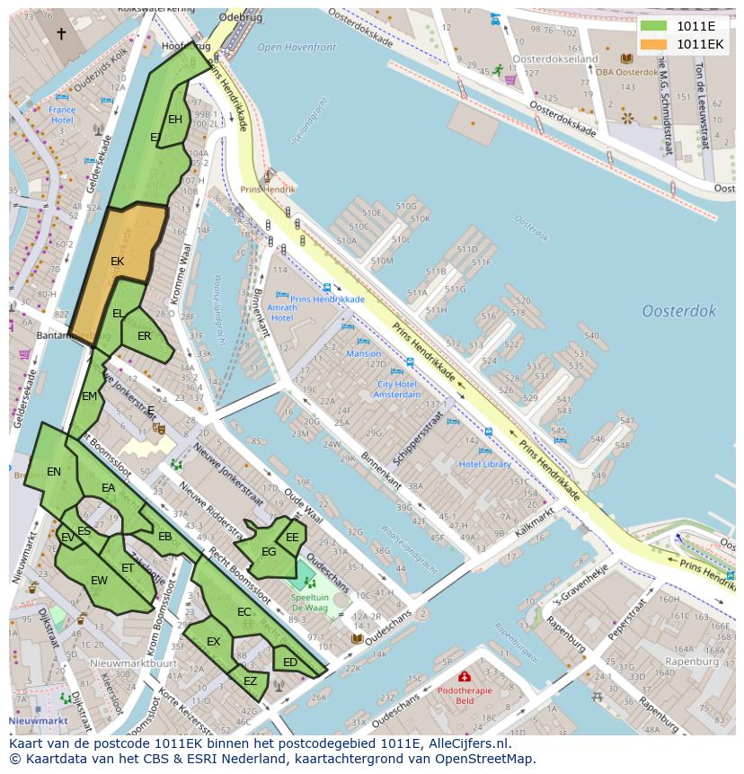 Afbeelding van het postcodegebied 1011 EK op de kaart.