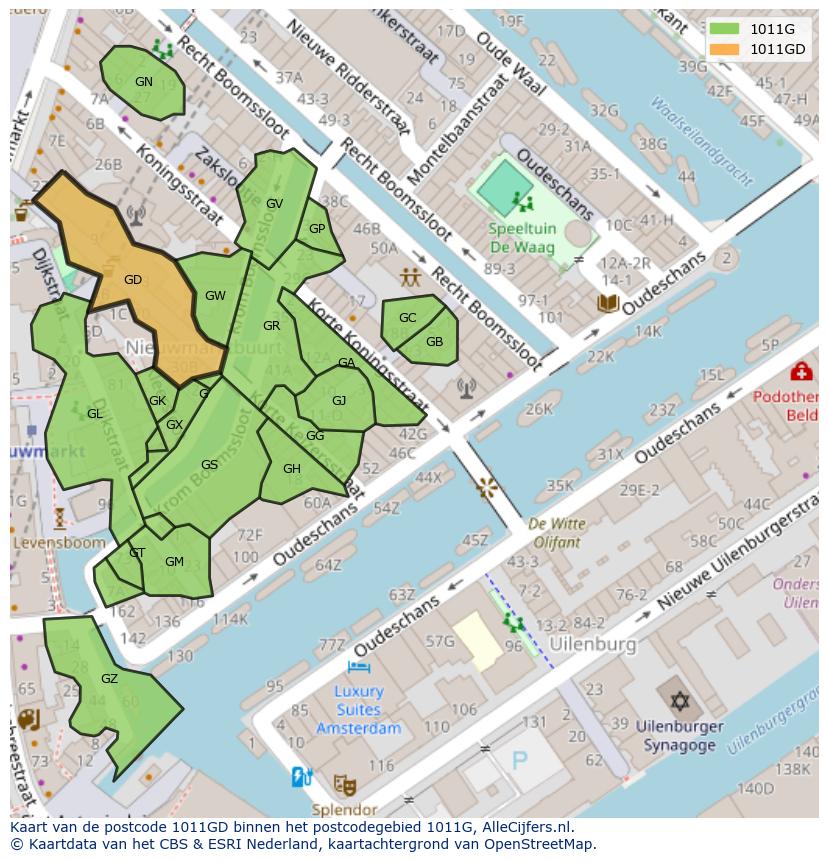 Afbeelding van het postcodegebied 1011 GD op de kaart.