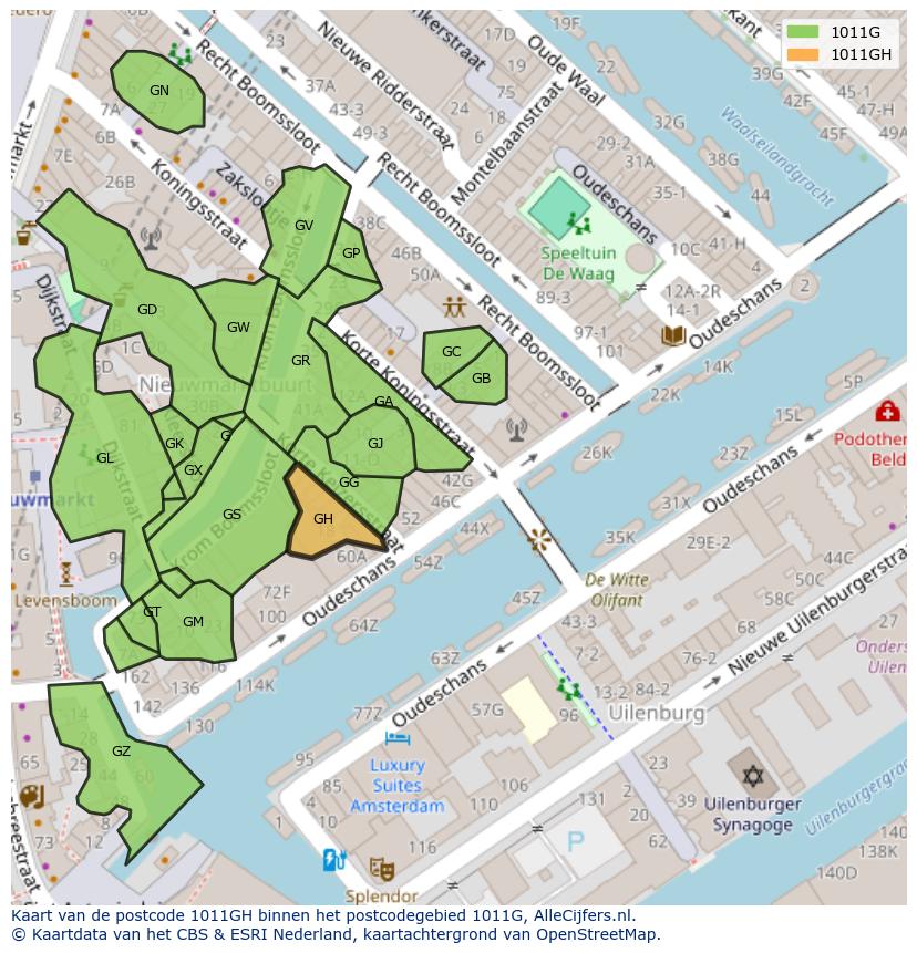 Afbeelding van het postcodegebied 1011 GH op de kaart.