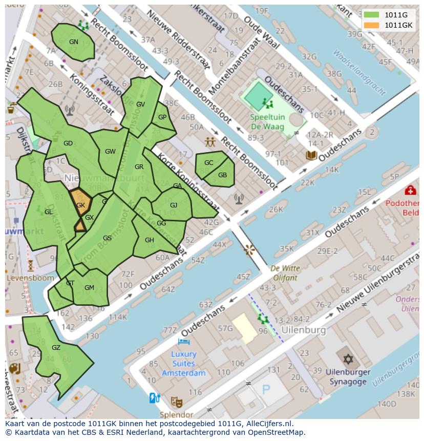 Afbeelding van het postcodegebied 1011 GK op de kaart.