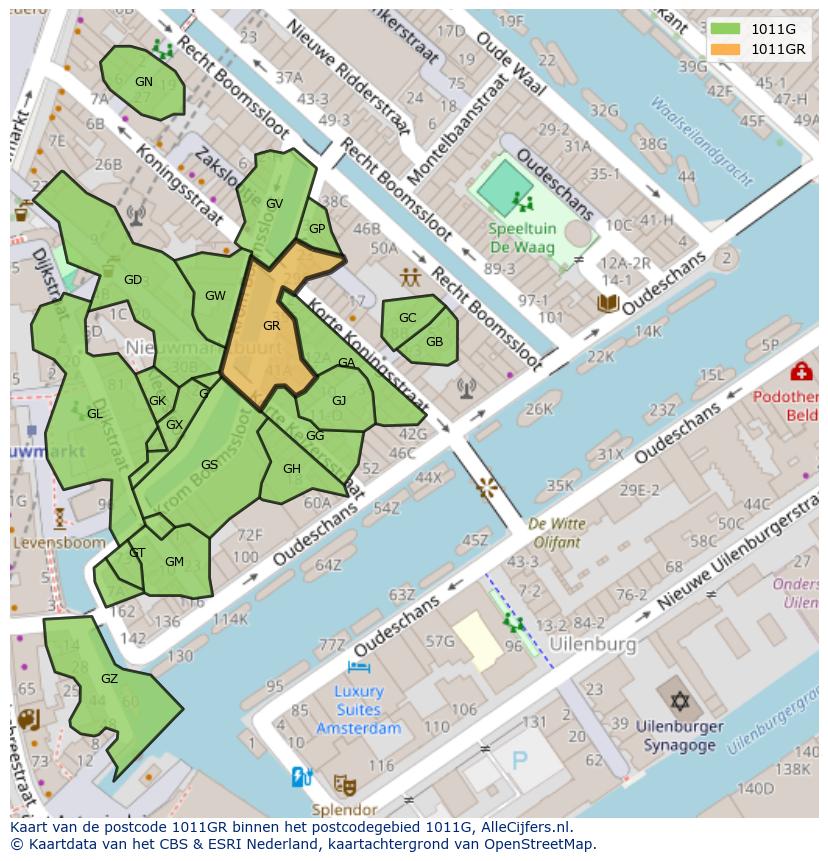 Afbeelding van het postcodegebied 1011 GR op de kaart.