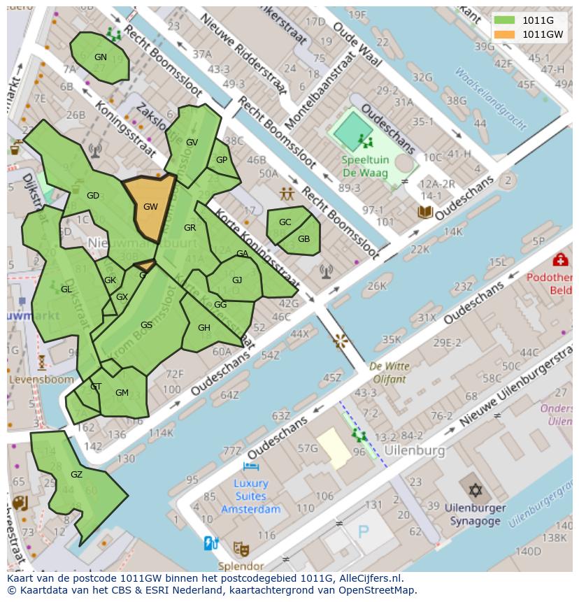 Afbeelding van het postcodegebied 1011 GW op de kaart.