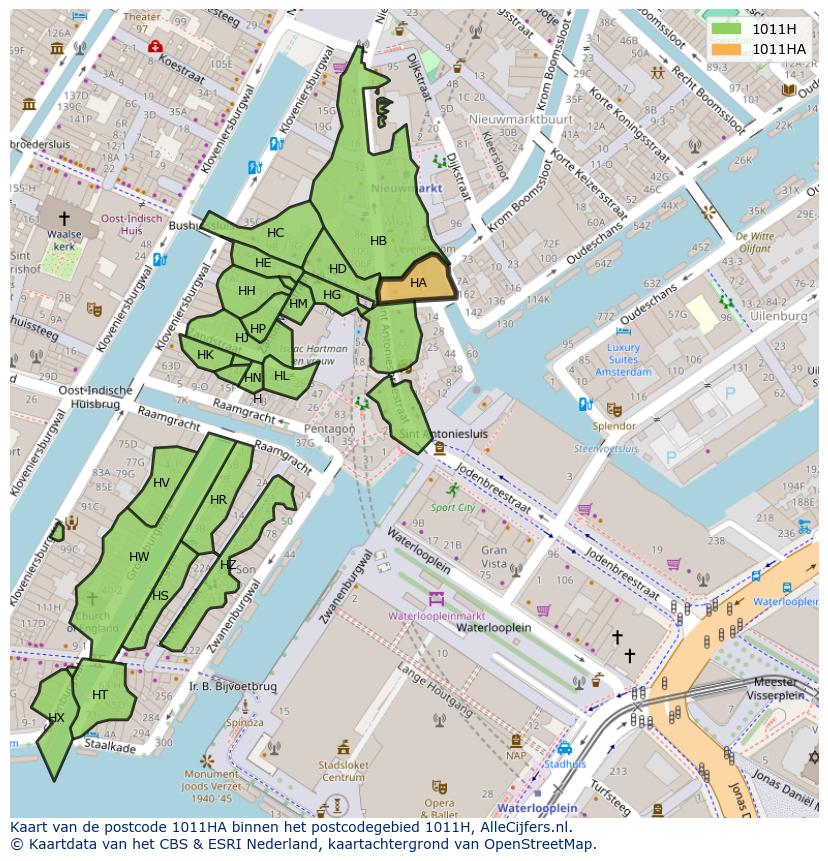 Afbeelding van het postcodegebied 1011 HA op de kaart.