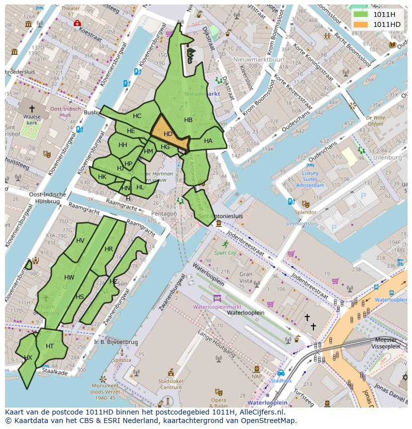 Afbeelding van het postcodegebied 1011 HD op de kaart.