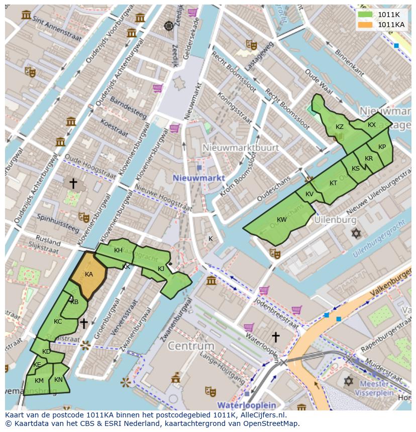 Afbeelding van het postcodegebied 1011 KA op de kaart.