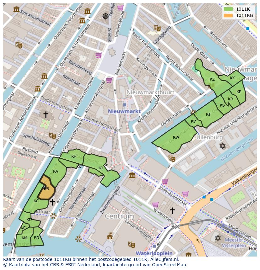 Afbeelding van het postcodegebied 1011 KB op de kaart.