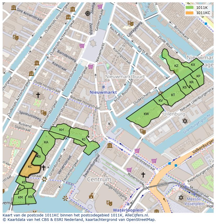 Afbeelding van het postcodegebied 1011 KC op de kaart.