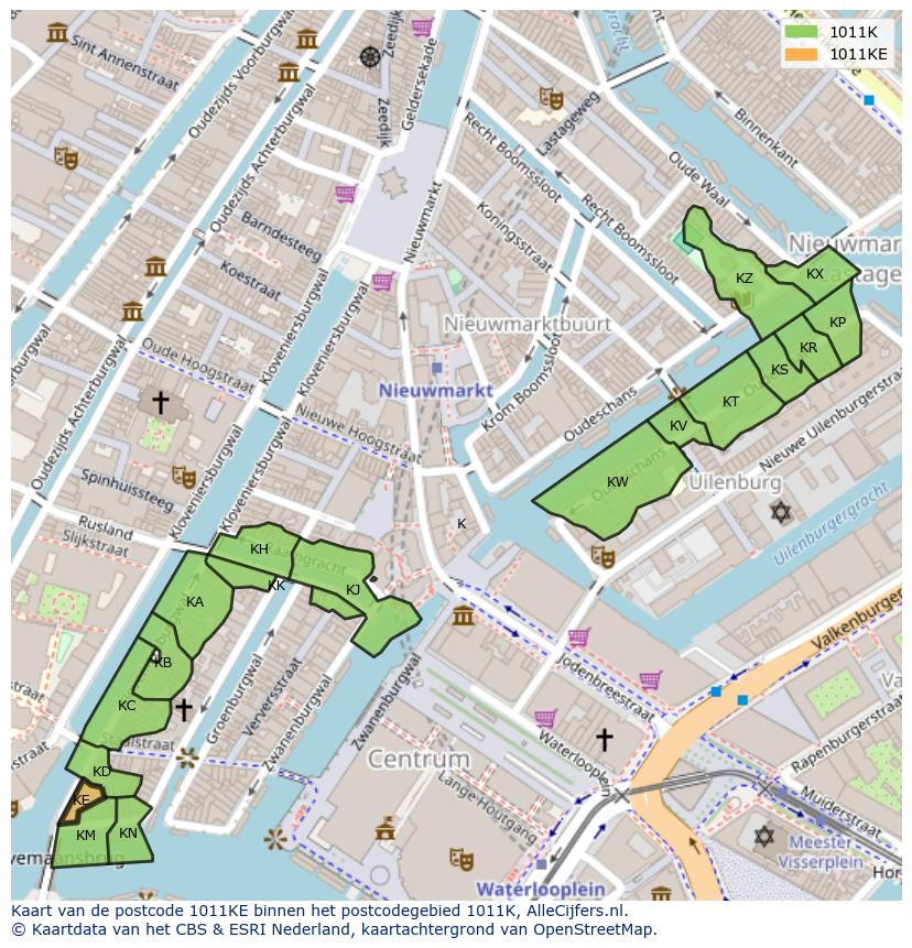 Afbeelding van het postcodegebied 1011 KE op de kaart.