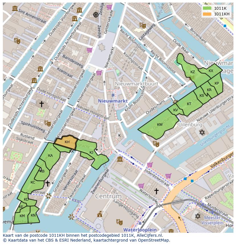 Afbeelding van het postcodegebied 1011 KH op de kaart.