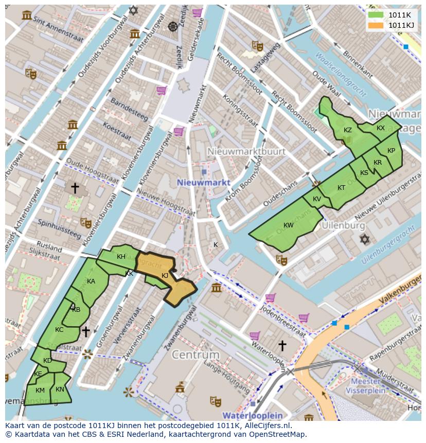 Afbeelding van het postcodegebied 1011 KJ op de kaart.