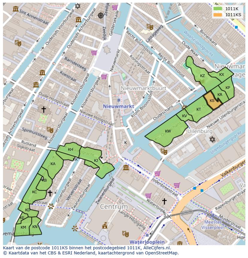 Afbeelding van het postcodegebied 1011 KS op de kaart.