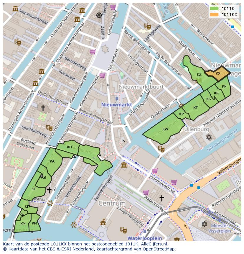 Afbeelding van het postcodegebied 1011 KX op de kaart.