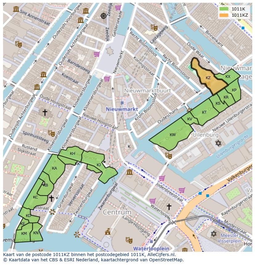 Afbeelding van het postcodegebied 1011 KZ op de kaart.