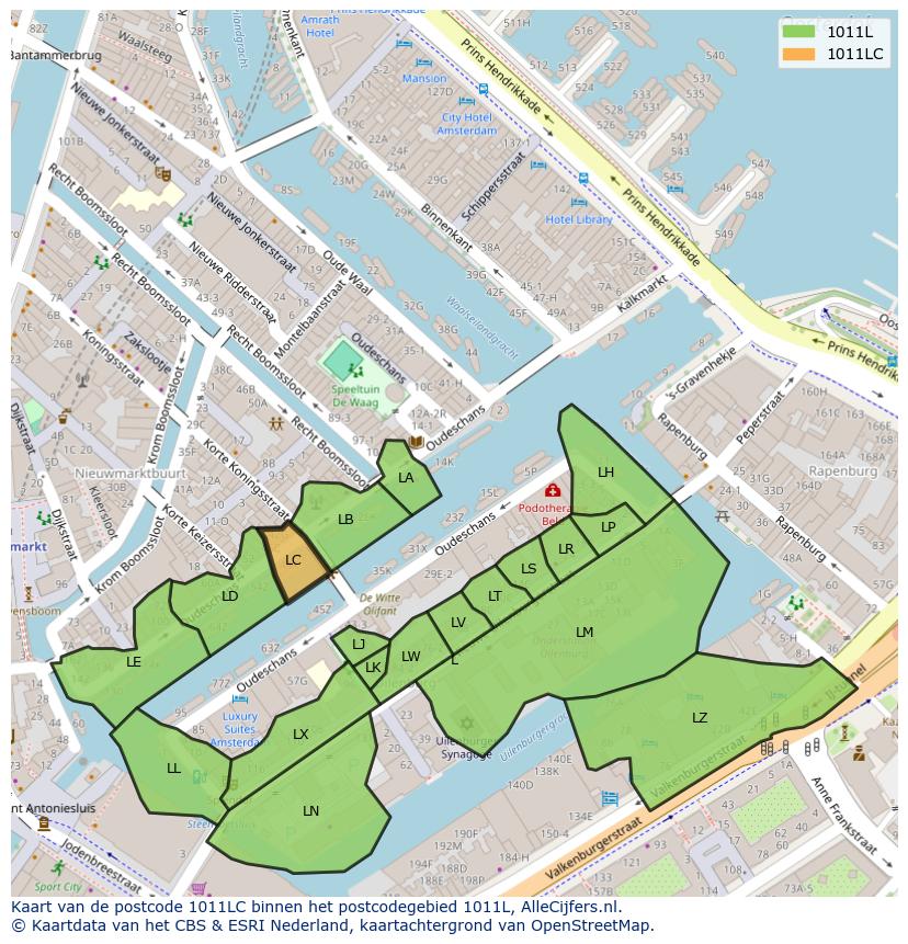 Afbeelding van het postcodegebied 1011 LC op de kaart.