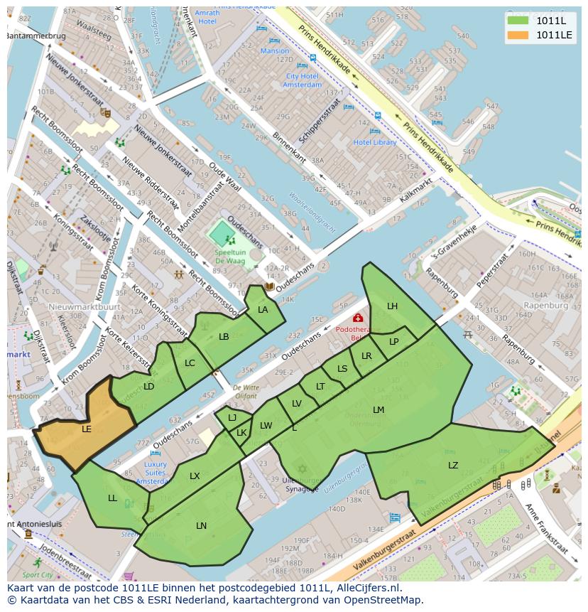 Afbeelding van het postcodegebied 1011 LE op de kaart.