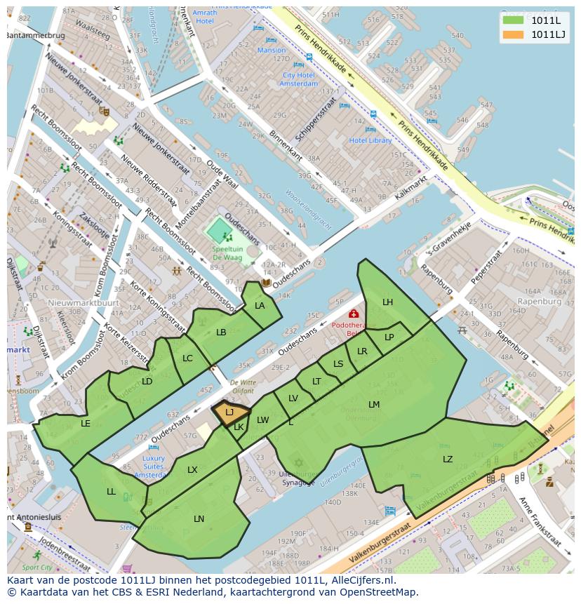 Afbeelding van het postcodegebied 1011 LJ op de kaart.