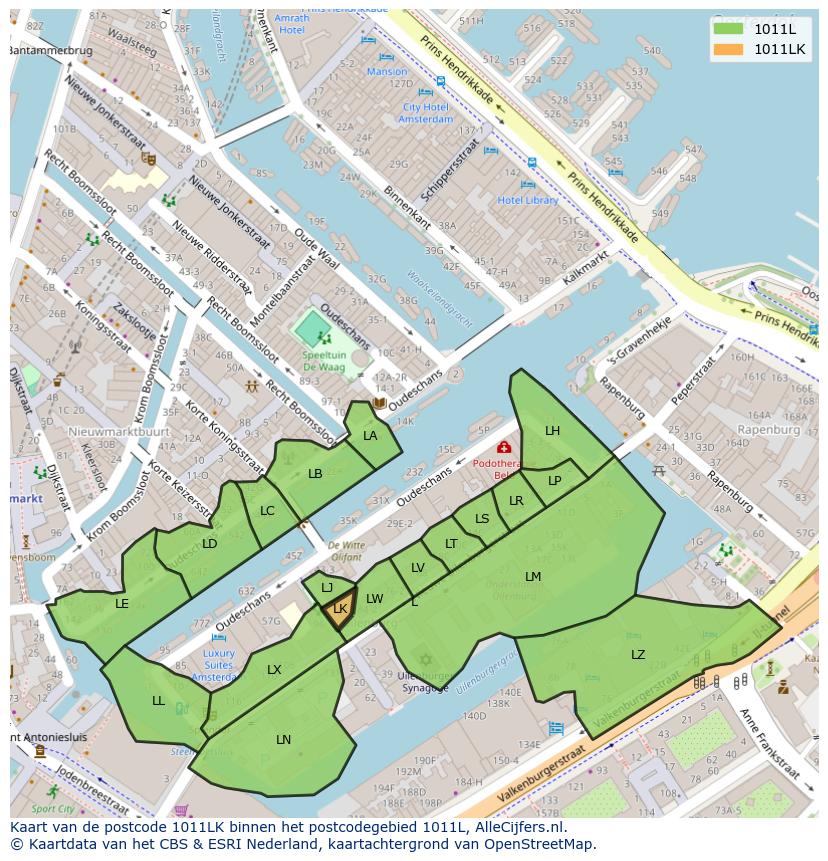 Afbeelding van het postcodegebied 1011 LK op de kaart.