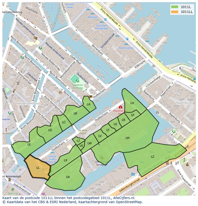 Afbeelding van het postcodegebied 1011 LL op de kaart.
