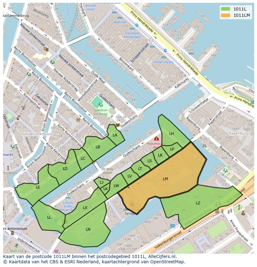 Afbeelding van het postcodegebied 1011 LM op de kaart.
