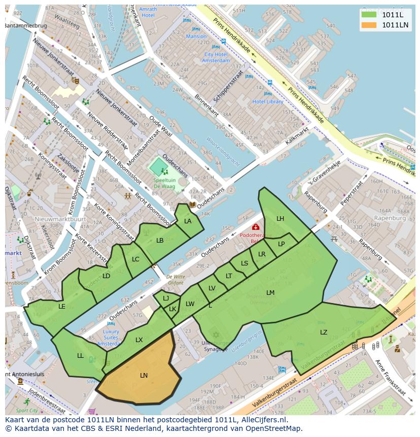 Afbeelding van het postcodegebied 1011 LN op de kaart.