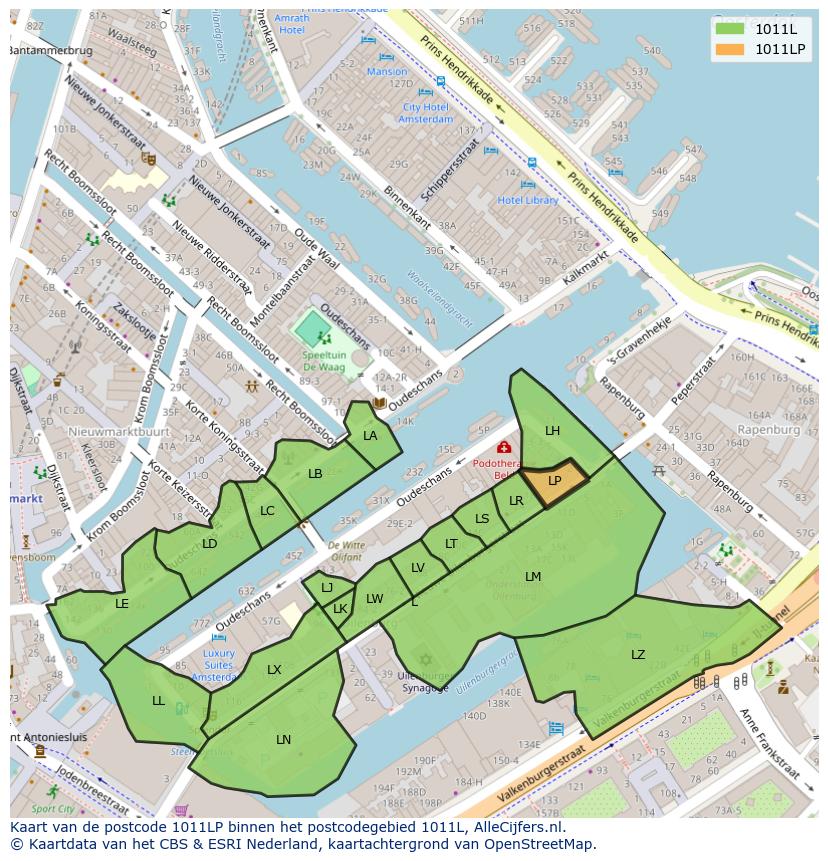 Afbeelding van het postcodegebied 1011 LP op de kaart.