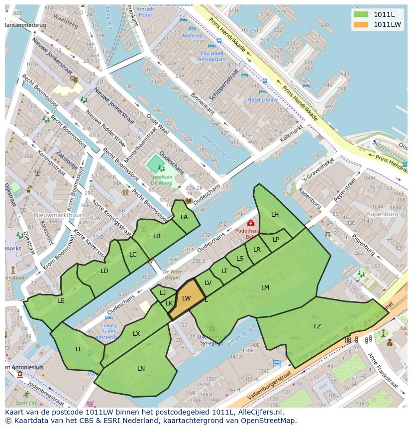 Afbeelding van het postcodegebied 1011 LW op de kaart.
