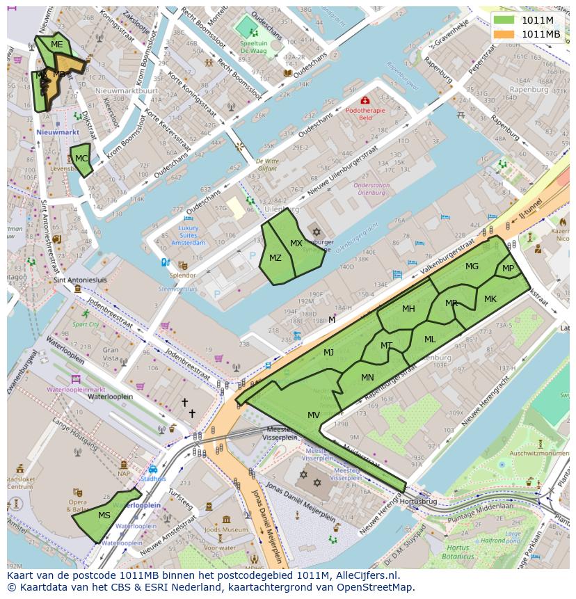 Afbeelding van het postcodegebied 1011 MB op de kaart.