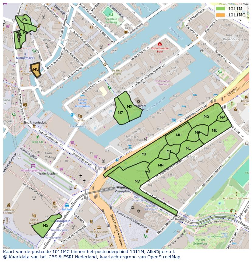 Afbeelding van het postcodegebied 1011 MC op de kaart.
