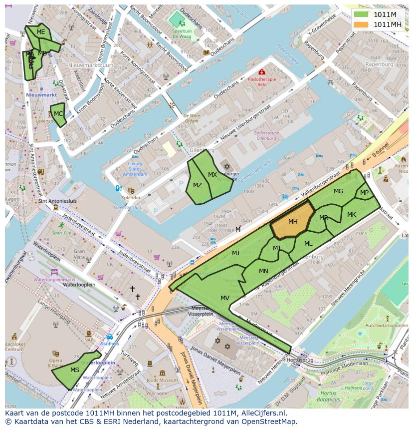 Afbeelding van het postcodegebied 1011 MH op de kaart.