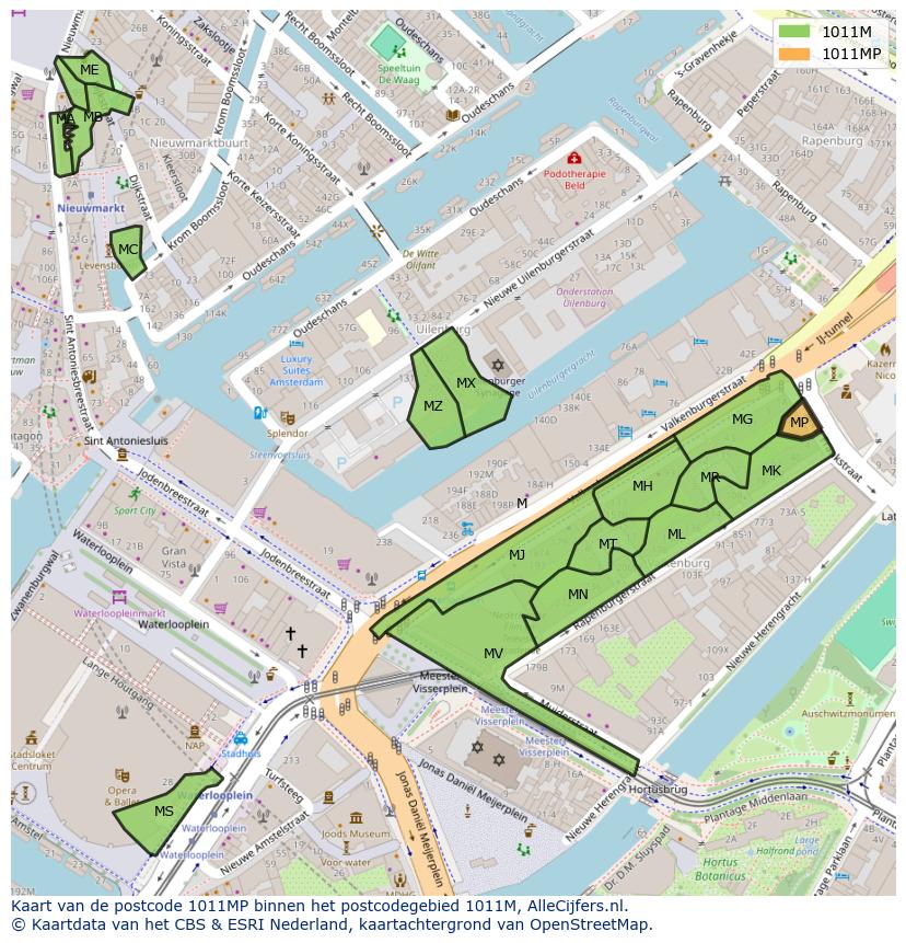 Afbeelding van het postcodegebied 1011 MP op de kaart.