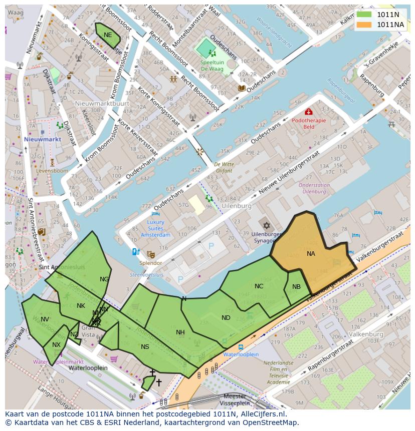 Afbeelding van het postcodegebied 1011 NA op de kaart.