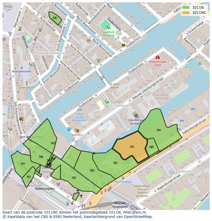 Afbeelding van het postcodegebied 1011 NC op de kaart.